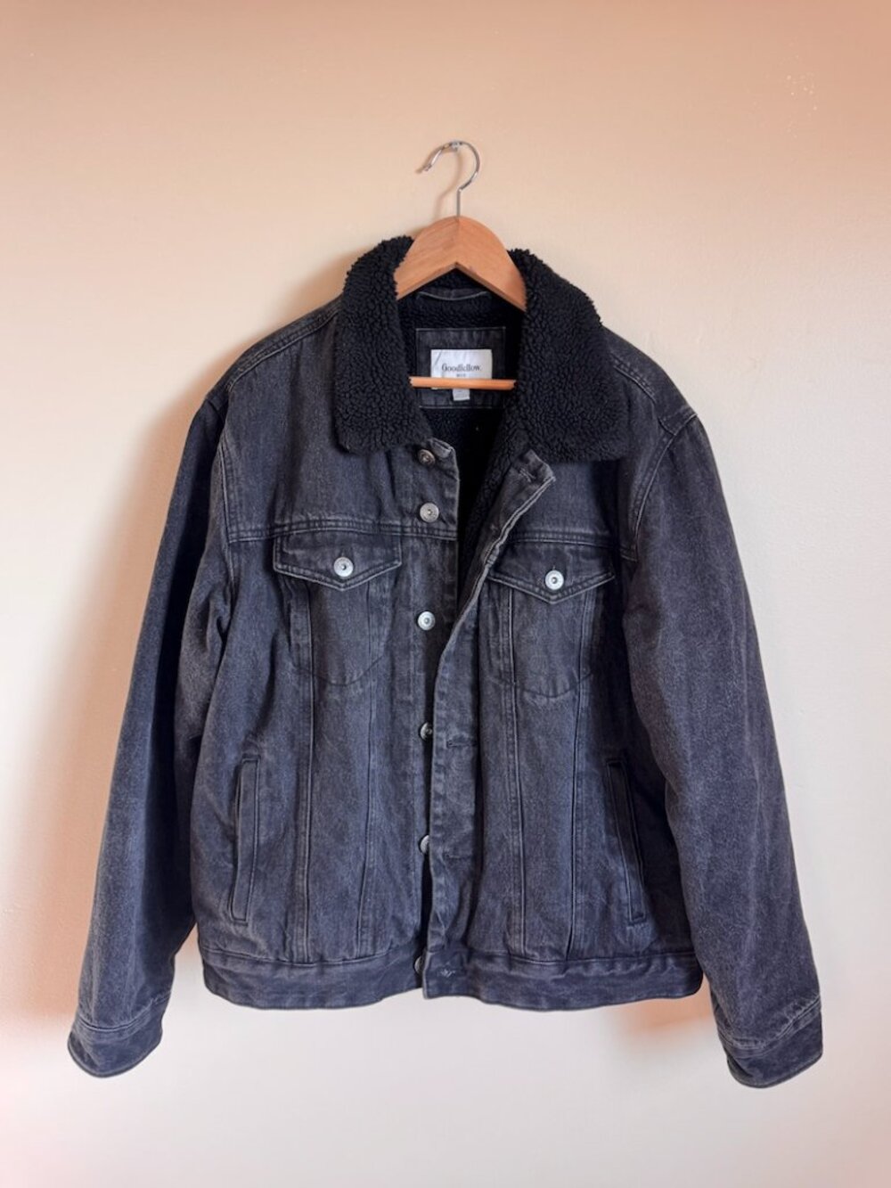 Goodfellow Black Denim Sherpa Collar Trucker Jacket